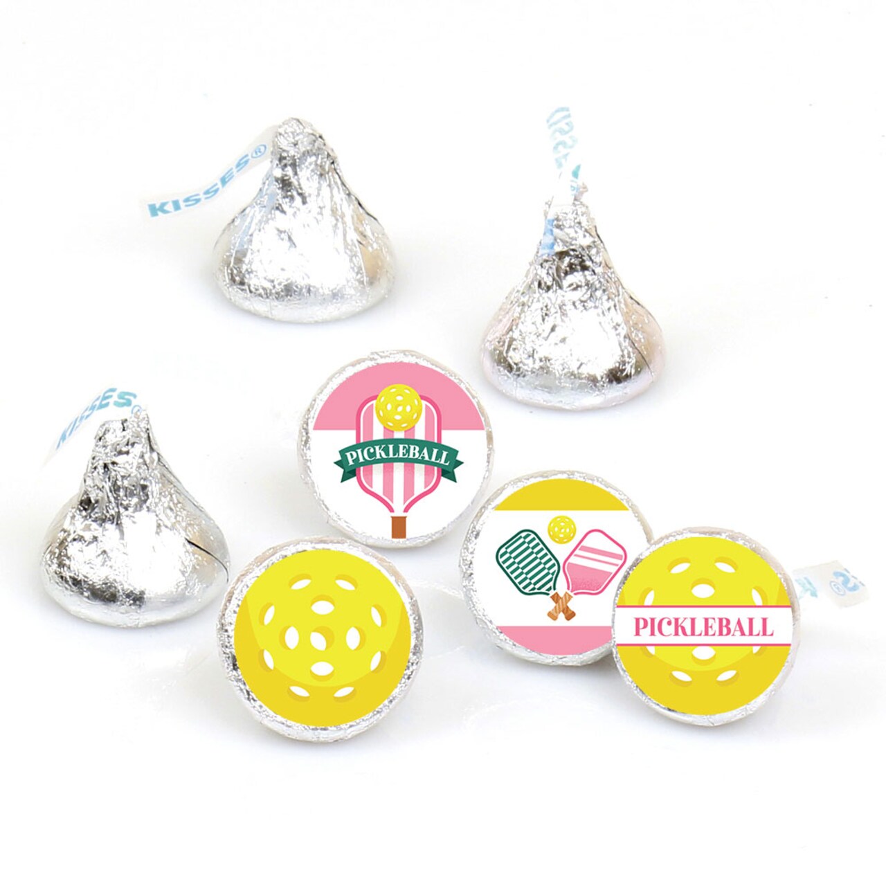 Big Dot of Happiness Mini Pink Pickleball Party Stickers, Country Club Round Candy Sticker Favors - Small Labels Fit Chocolate Candy (1 Sheet of 108)